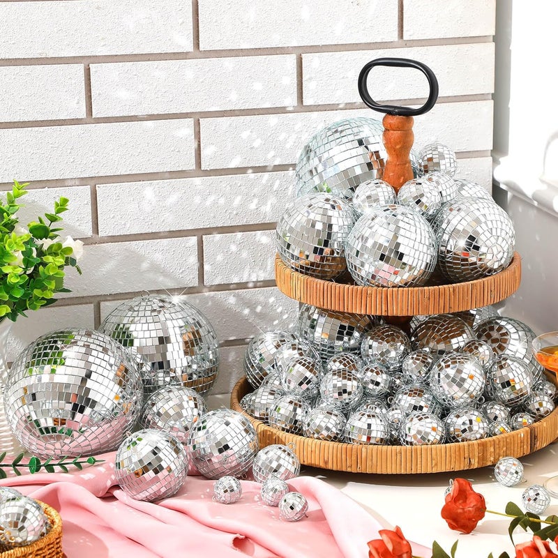 Hoolerry 65 Pcs Disco Balls Decoration Mirror Disco Ball Ornament for Xmas Tree Assorted Size Hanging Silver Balls for 2026 New Year Party Wedding Dance Ballroom Stage Props(4/2.4/2/ 1.6/1.2 in) - Image 5